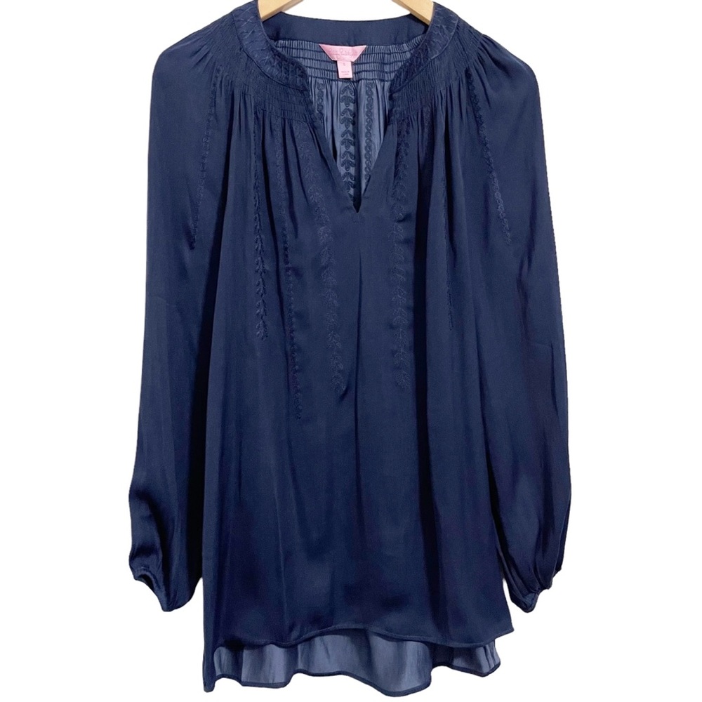 Lilly Pulitzer Navy Hollis Embroidered Tunic Top Small - Picture 2 of 9